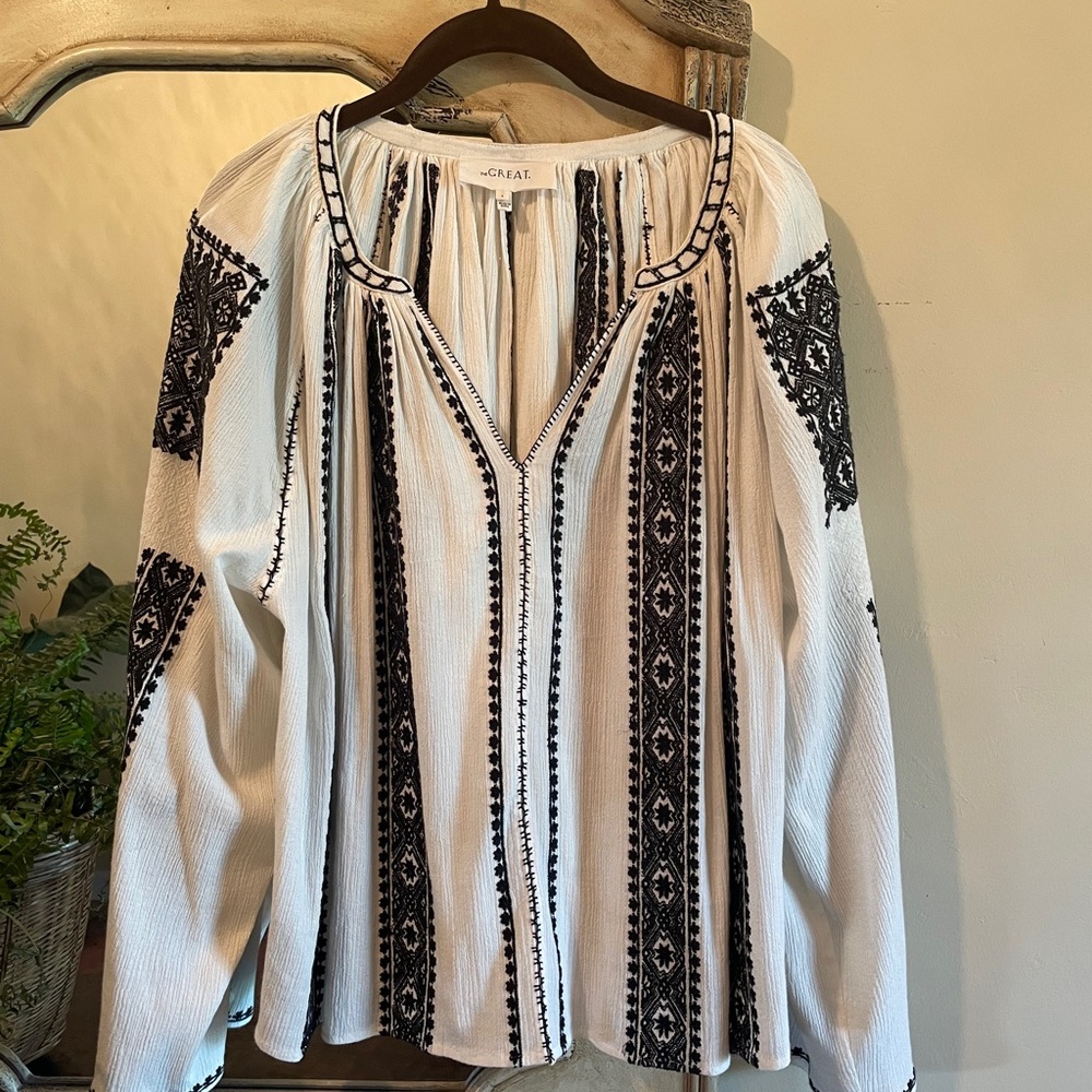 New ✨THE GREAT.  the Journey embroidered cotton-gauze top - Picture 8 of 8